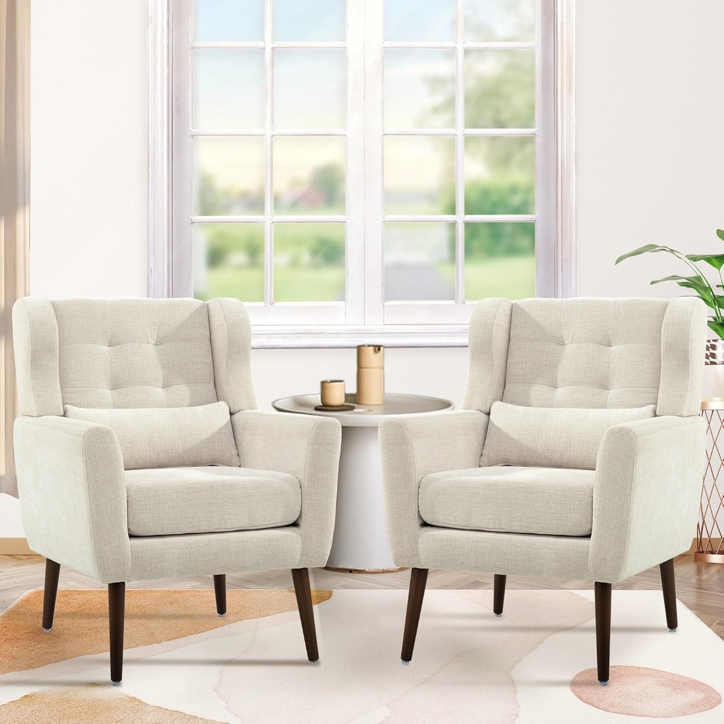 Modern Accent Chair, Upholstered Armchair with Pillow, Fabric Single Sofa Chair with Lounge Seat