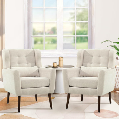 Modern Accent Chair, Upholstered Armchair with Pillow, Fabric Single Sofa Chair with Lounge Seat