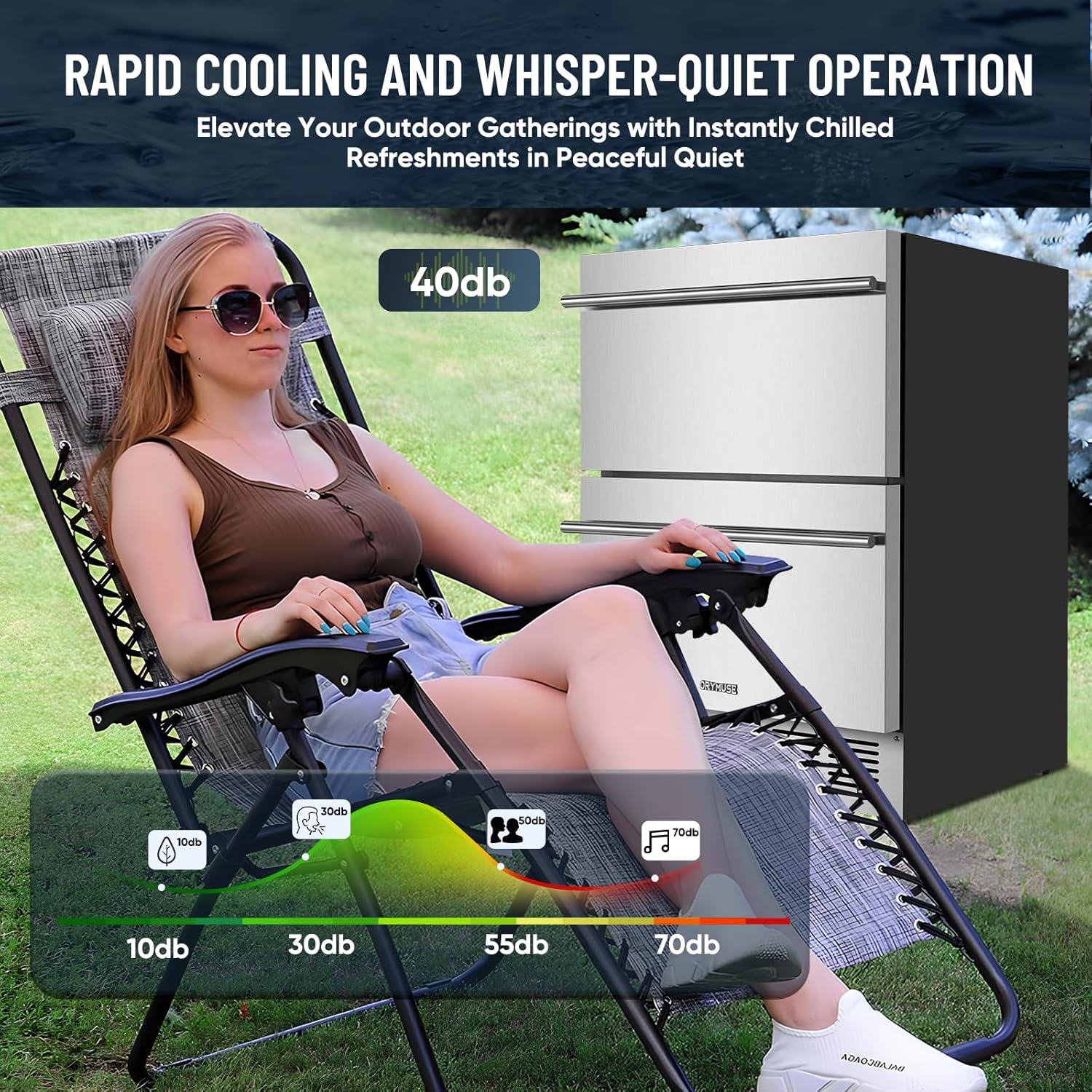 Outdoor Drawer Refrigerator, 24 Inch Undercounter Beverage Cooler Fridge with Stainless Steel