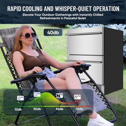 Outdoor Drawer Refrigerator, 24 Inch Undercounter Beverage Cooler Fridge with Stainless Steel