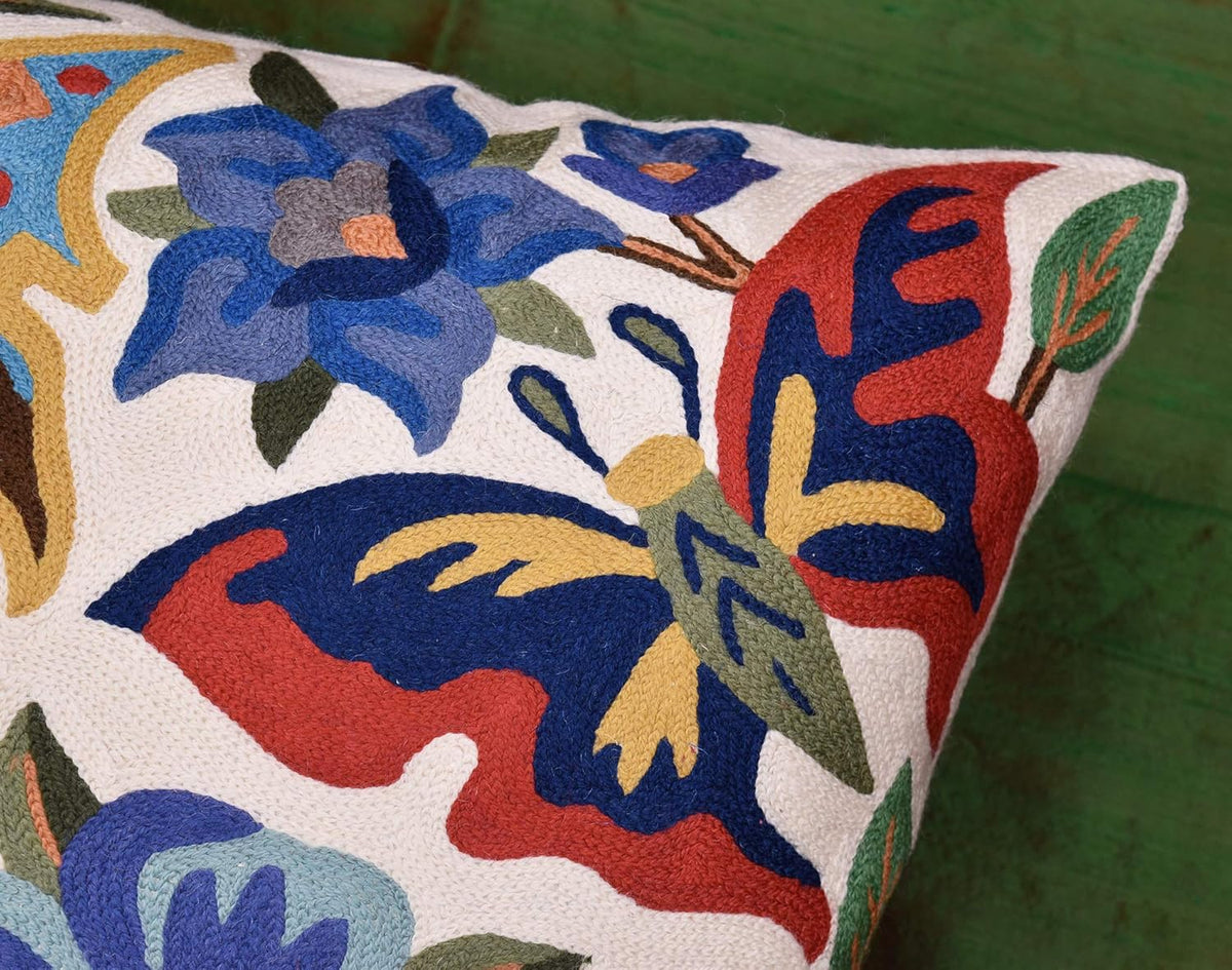 Butterfly Floral Decorative Pillow Cover Moth Botanical Flower Pillowcase Couch Hand Embroidered