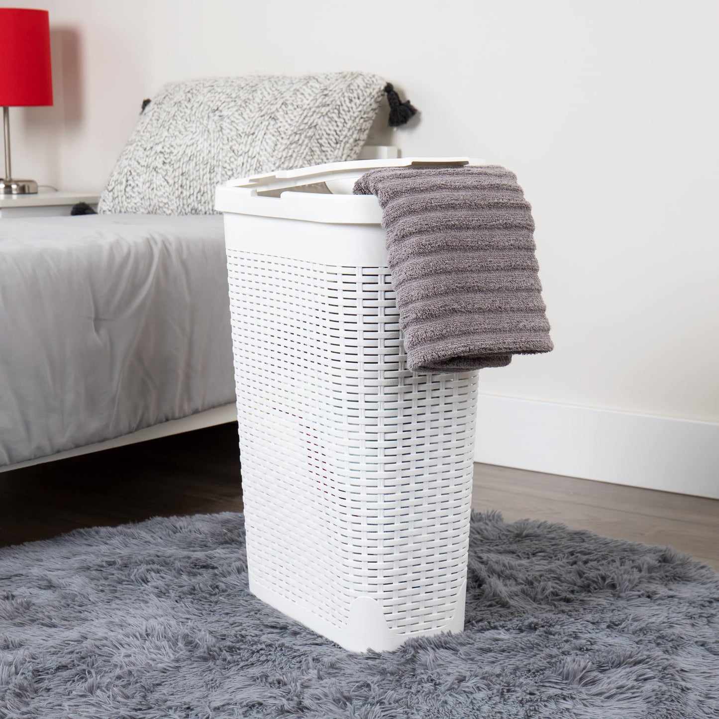 Mind Reader 40L Slim Laundry Hamper with Lid, Narrow Clothes Baskets, Set of 2, White