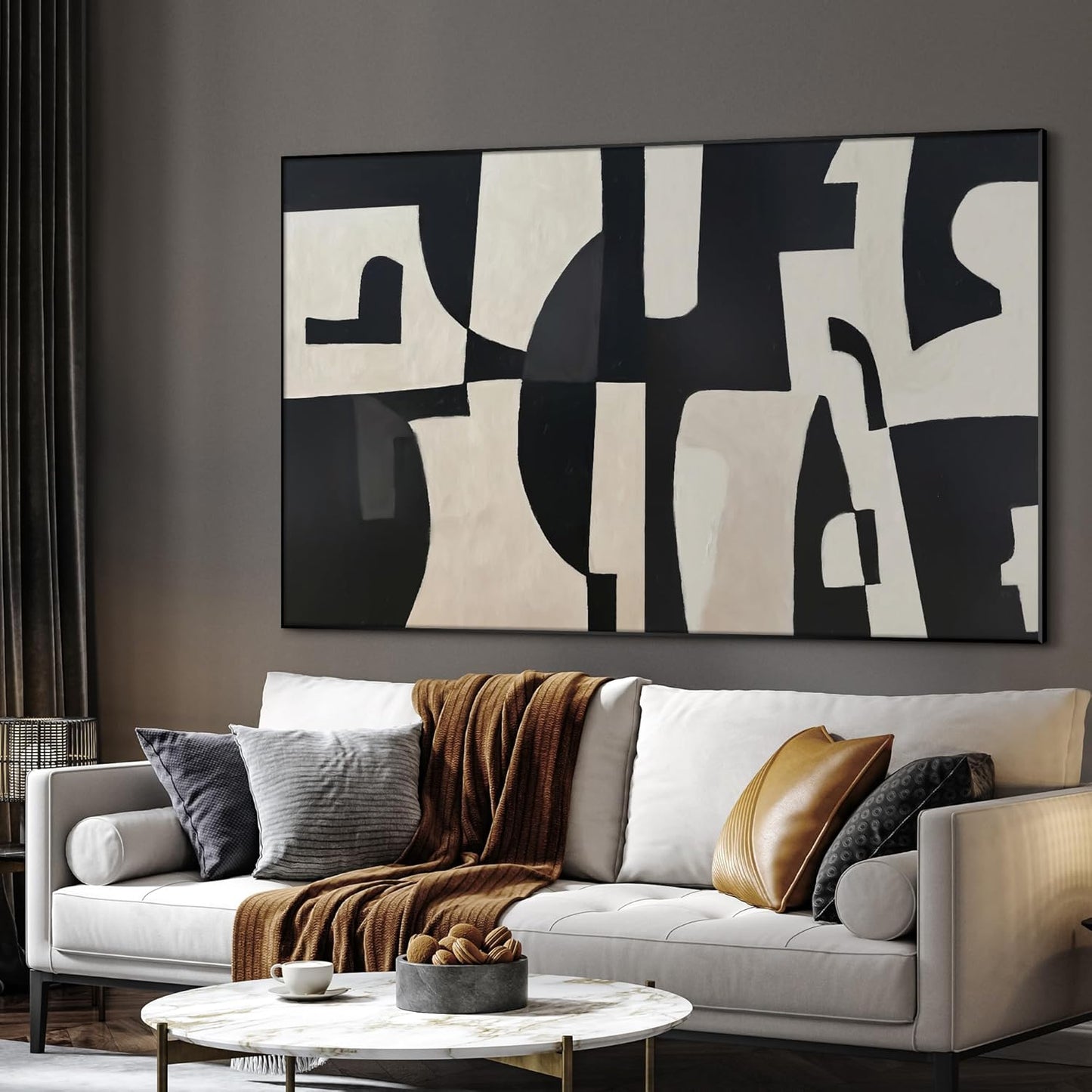 SIGNWIN 46"x72" Extra Large Framed Wall Art Black and White Abstract Geometric Design, Minimalist