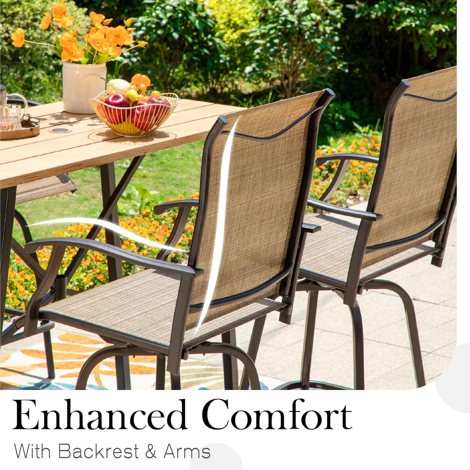 Sophia & William Outdoor Bar Set, Patio Bar Table & Chairs Set, Bar Height Patio Set - 2 x Swivel