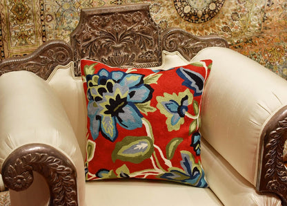 Red Floral Pillow Cover Hand Embroidered Flower Throw Pillowcase Floral Outdoor Cushion Suzani