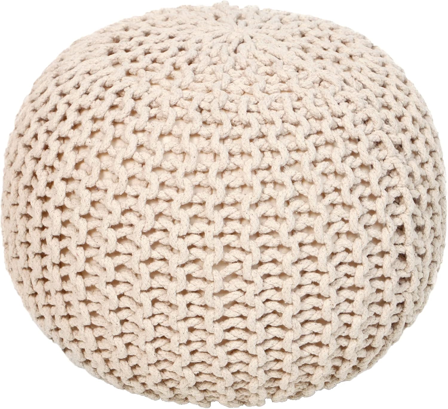 REDEARTH Round Pouf Ottoman - Cable Knitted Boho Poof - Home Décor Cord Pouffe Handmade Circular