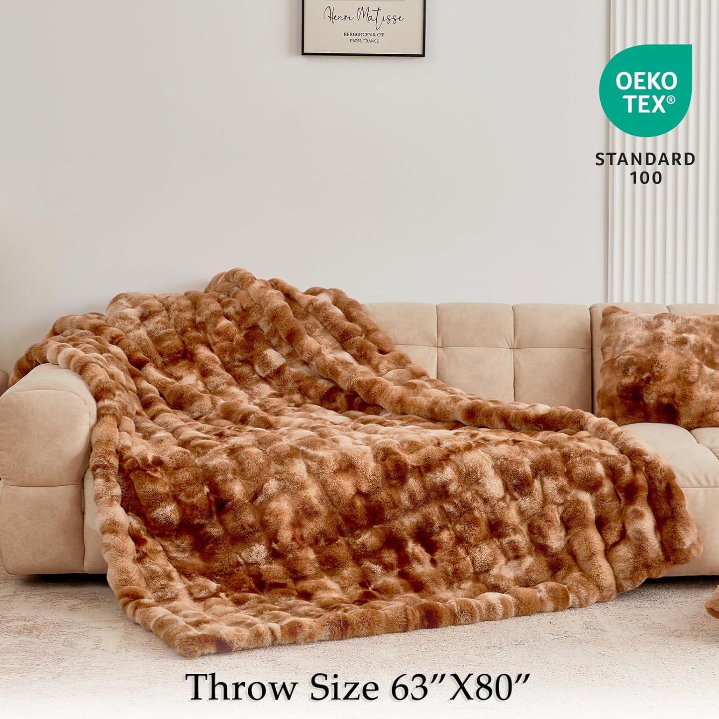 BENVWE Faux Fur Throw Blanket for Couch Bed - Fluffy Soft Thick Bubble Blanket for Living Room Home