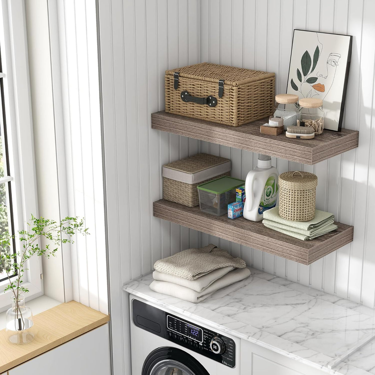 12 Inch Deep Floating Shelves for Wall | 30 Inch Floating Shelves Set of 2 | Rustic Grey Wood