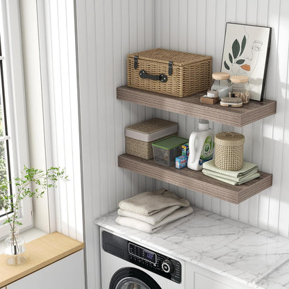 12 Inch Deep Floating Shelves for Wall | 30 Inch Floating Shelves Set of 2 | Rustic Grey Wood