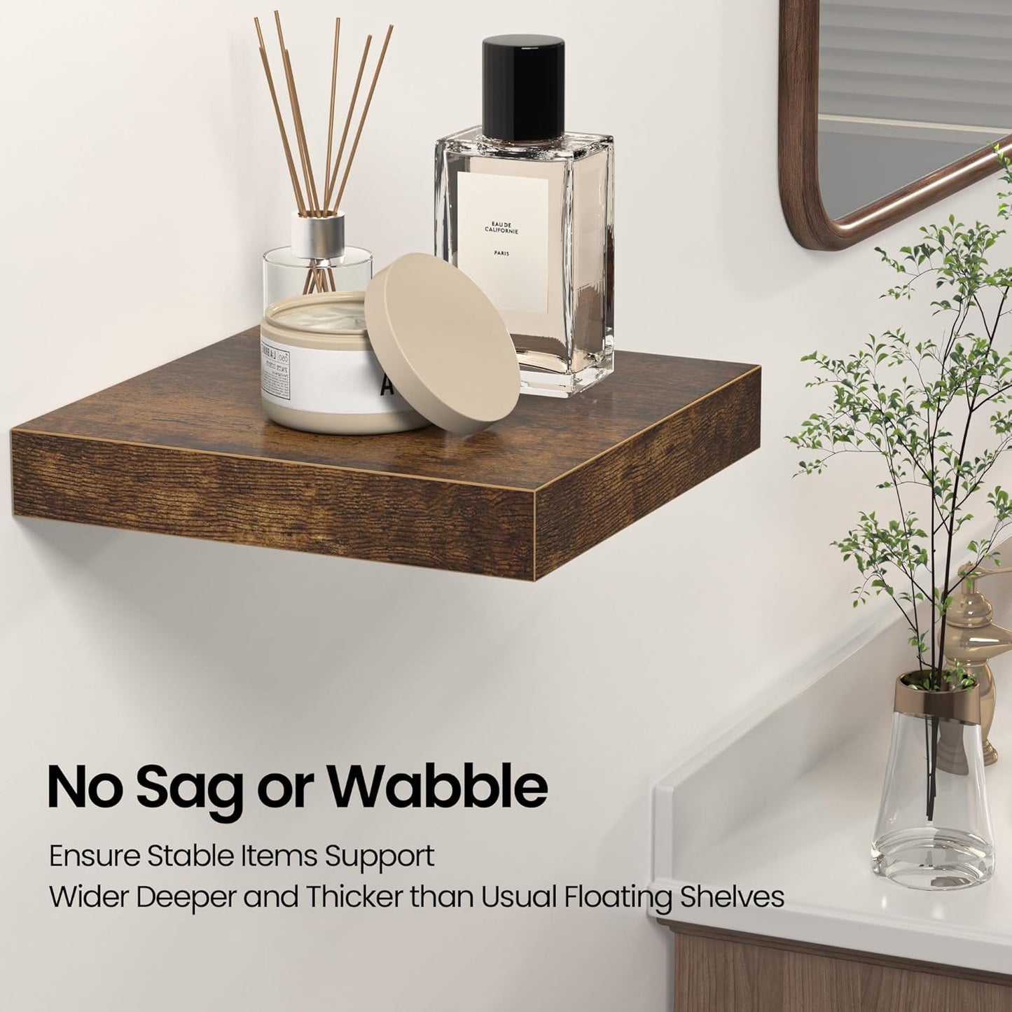 Square Floating Shelves for Wall, 8"W x 8"D x 1.2"H, Small Wooden Wall Mounted Display Shelves with
