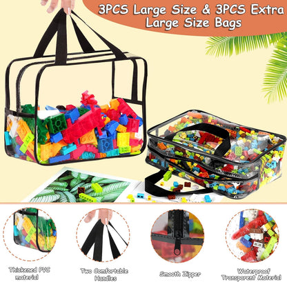 6 Packs Large Toy Storage Bags with Labels, Reusable Clear PVC Board Game Storage, Travel