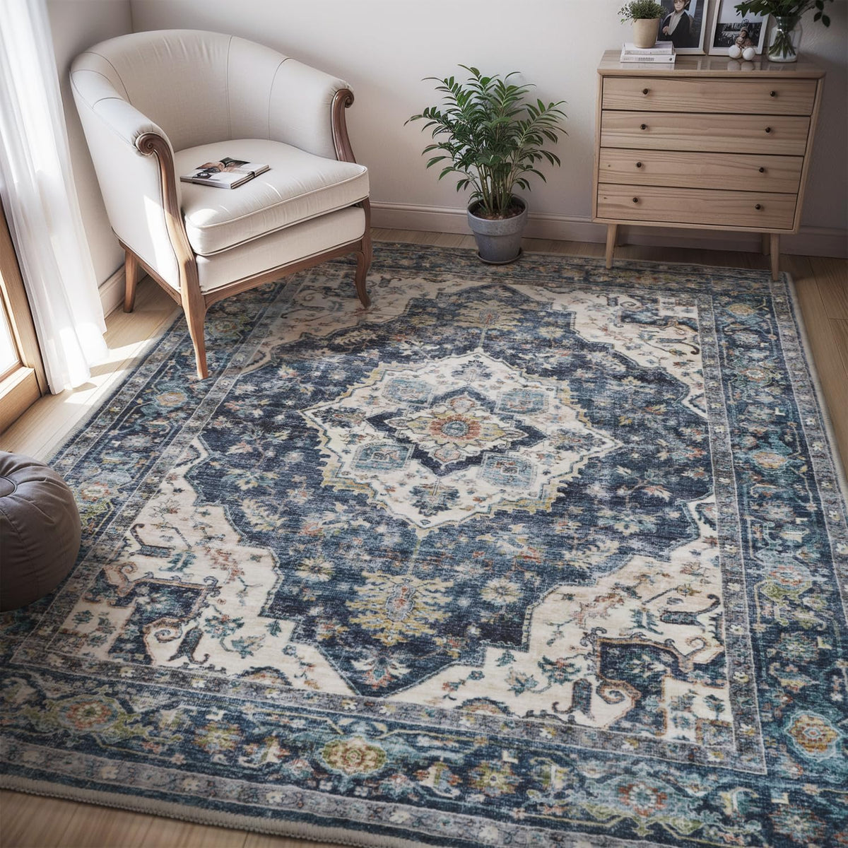 AMOAMI-4X6 Area Rugs for Living Room -Soft Vintage Bedroom Rugs-Non Slip Washable Rug-Throw for