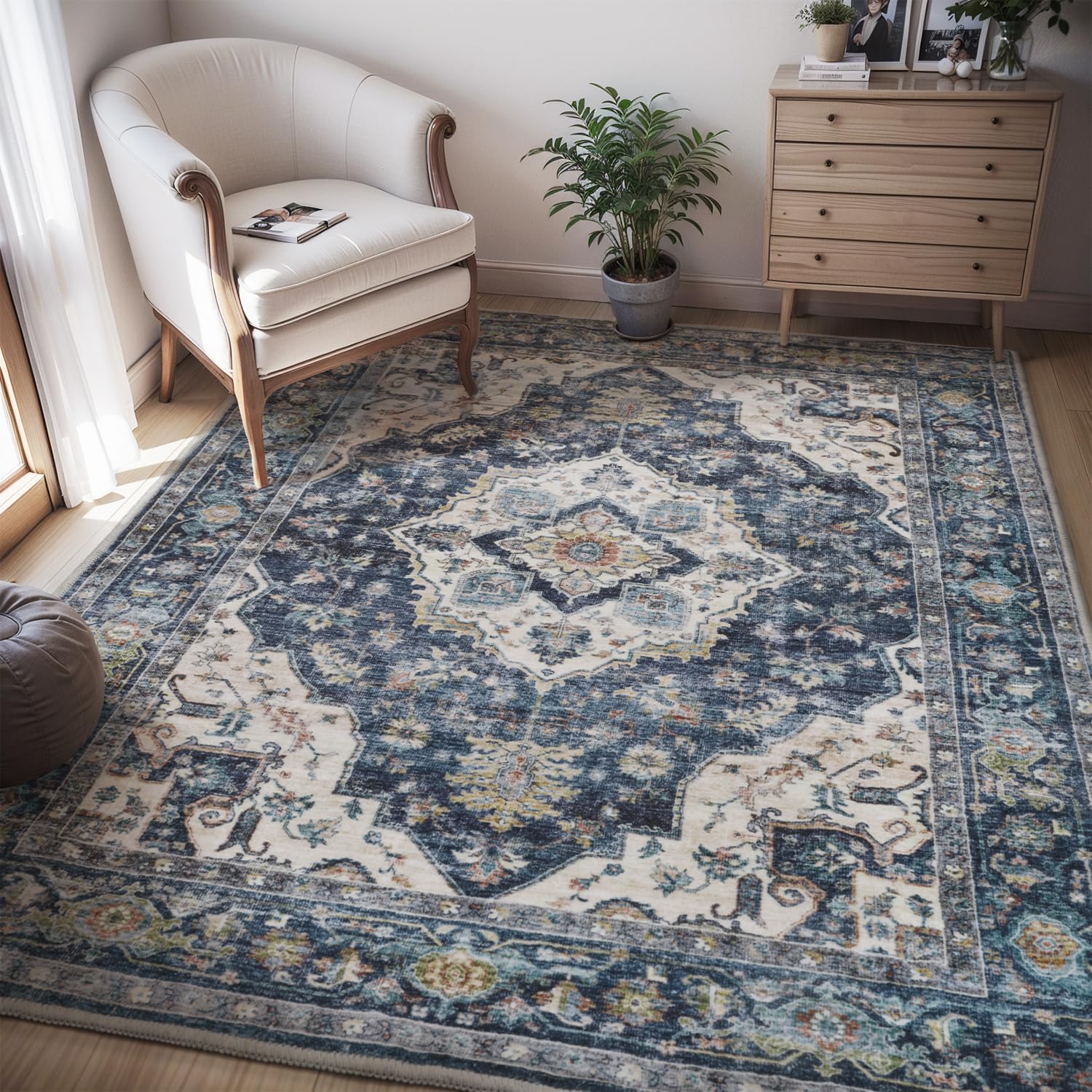 AMOAMI-4X6 Area Rugs for Living Room -Soft Vintage Bedroom Rugs-Non Slip Washable Rug-Throw for