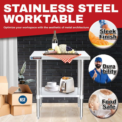 DuraSteel 30x36 Stainless Steel Work Table - NSF Commercial Prep Metal Table - Outdoor Pizza Oven