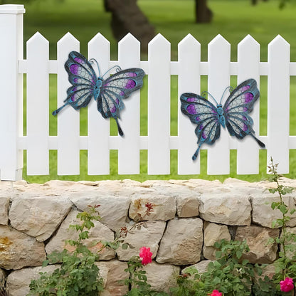 POXOHO Metal Butterfly Wall Decor - Purple Mosaic Glass Art Sculpture with Metal Frame, 11 Inch