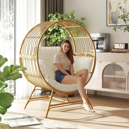 Egg Chair Outdoor Indoor, Oversized Rattan Chair with Thicken Cushion, 350LBS Capacity Wicker Patio