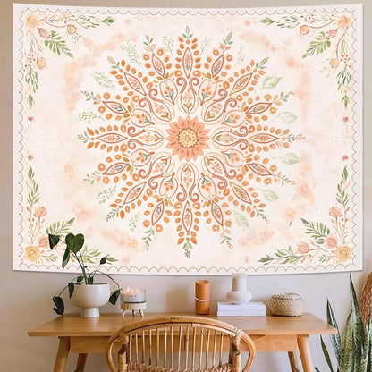 Lunerfex Floral Mandala Tapestry Boho Tapestry for Bedroom Peach Tapestries Wall Hanging Living