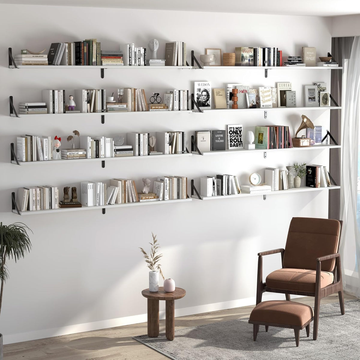 Heimlove 48 Inch Large Wall Bookshelves Set of 3, Wall Mounted Bookshelves,Heavy Duty Wooden