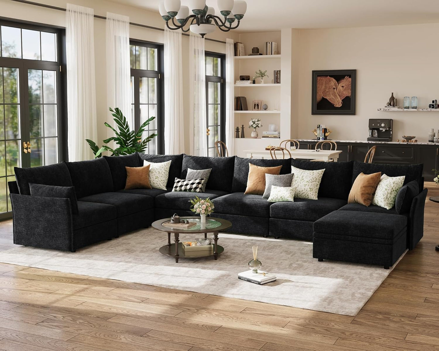 166.6" Oversized Modular Sectional Sofa, U Shaped Convertible Couch with Movable Ottoman, Large 8