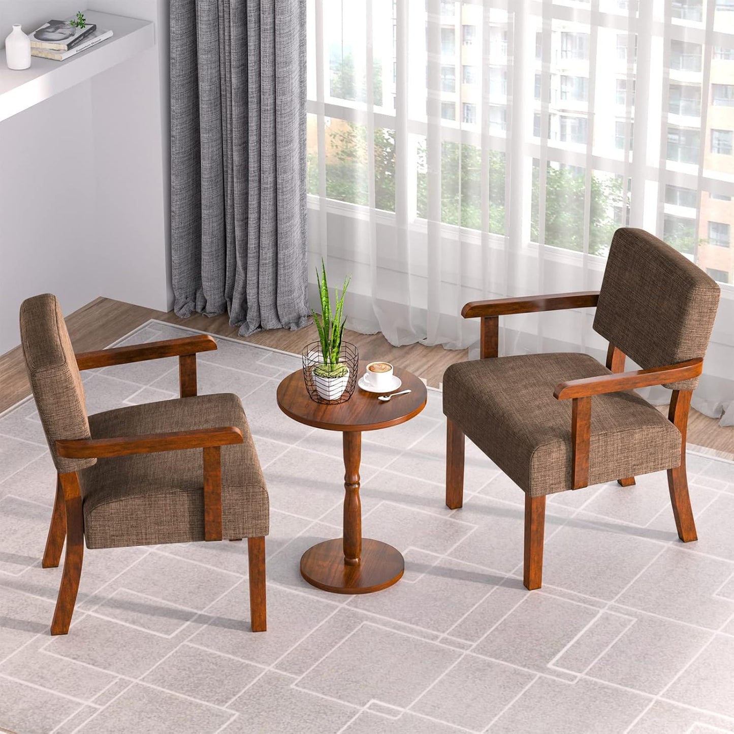 Accent Chair Set of 2 with Table, Living Room Chairs with Soft Seat & Armrests for Living Room