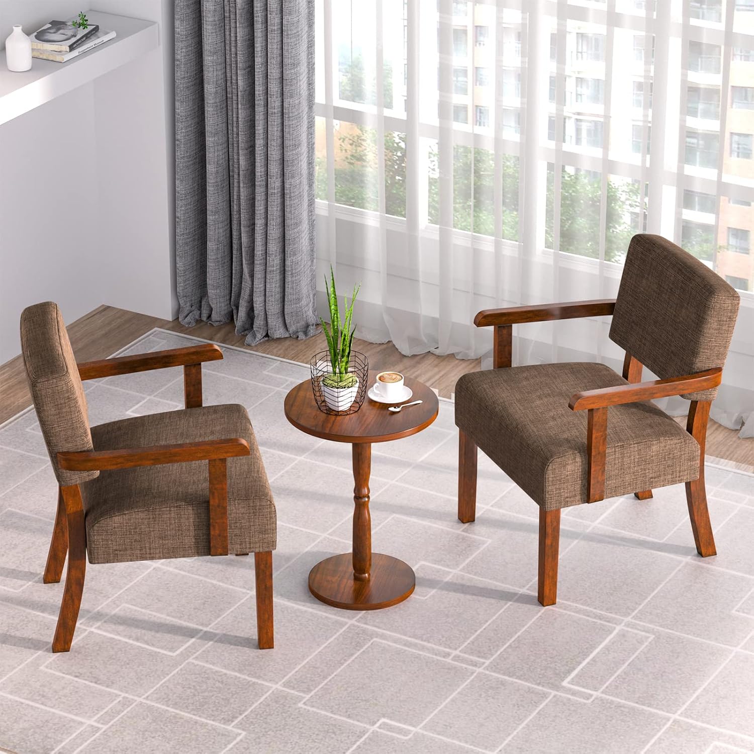 Accent Chair Set of 2 with Table, Living Room Chairs with Soft Seat & Armrests for Living Room