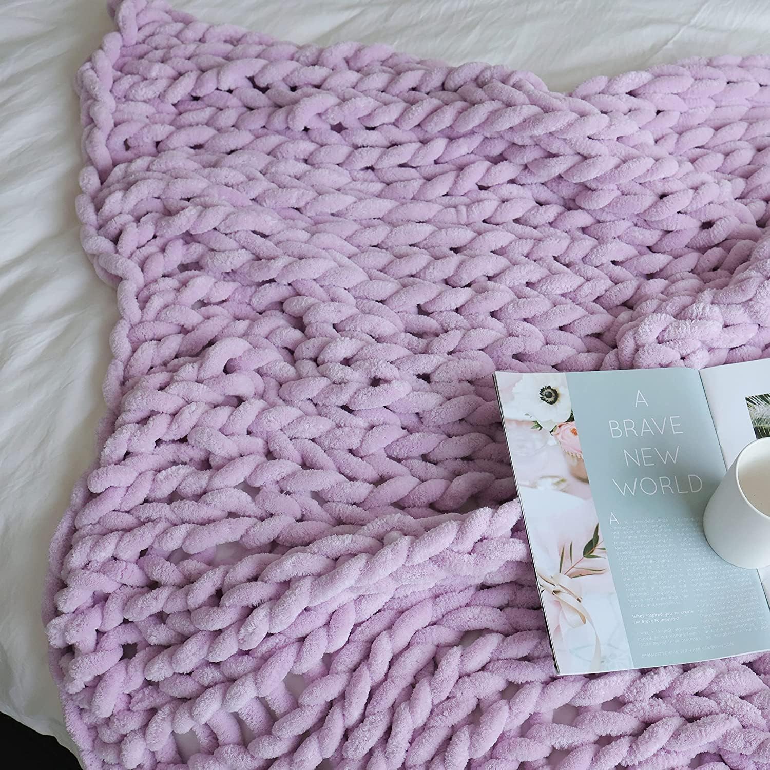 Maetoow Chenille Chunky Knit Blanket Throw （50×60 Inch）, Handmade Warm & Cozy Blanket Couch, Bed