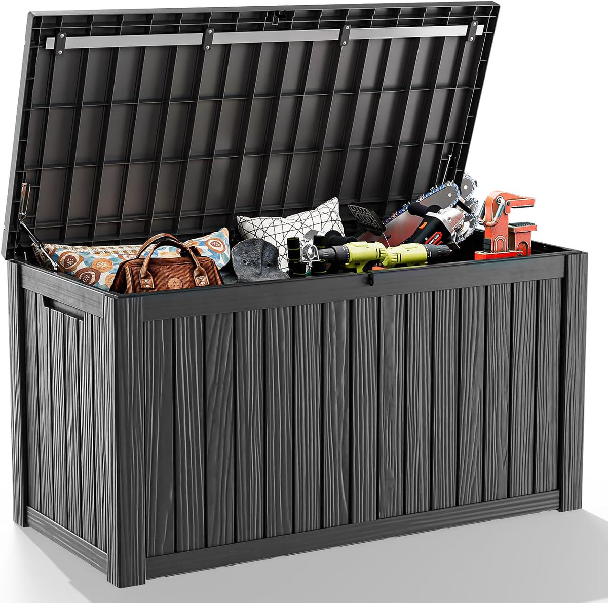 150 Gallon Outdoor Deck Box,Storage Lockable Waterproof Patio Furniture,Garden Tools,Cushions,Pool