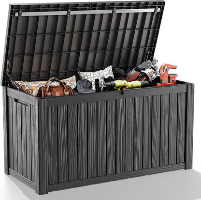 150 Gallon Outdoor Deck Box,Storage Lockable Waterproof Patio Furniture,Garden Tools,Cushions,Pool