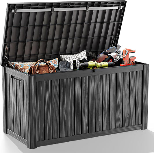 150 Gallon Outdoor Deck Box,Storage Lockable Waterproof Patio Furniture,Garden Tools,Cushions,Pool