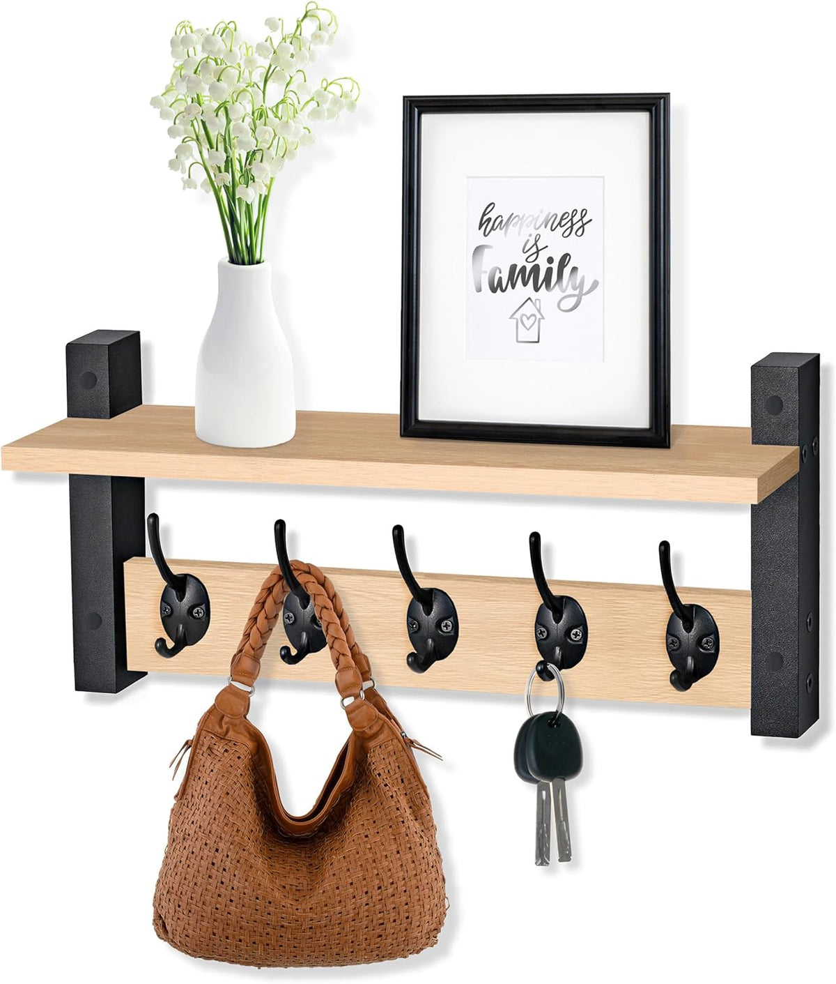 Sorbus Coat Hooks Wall Mount with Shelf – 16 Inch Coat Rack Wall Mount with 5 Heavy Duty Hooks