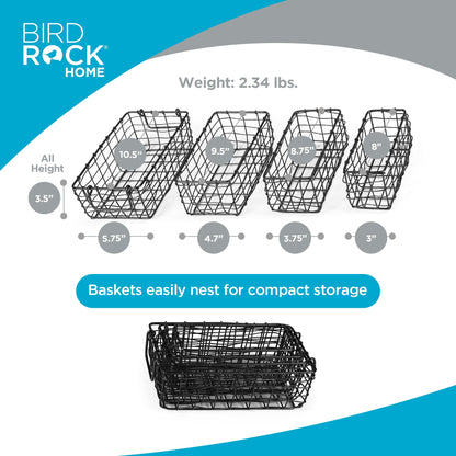 BIRDROCK HOME Wire Storage Basket Set - Iron Baskets for Organizing, Kitchen Pantry Shelves