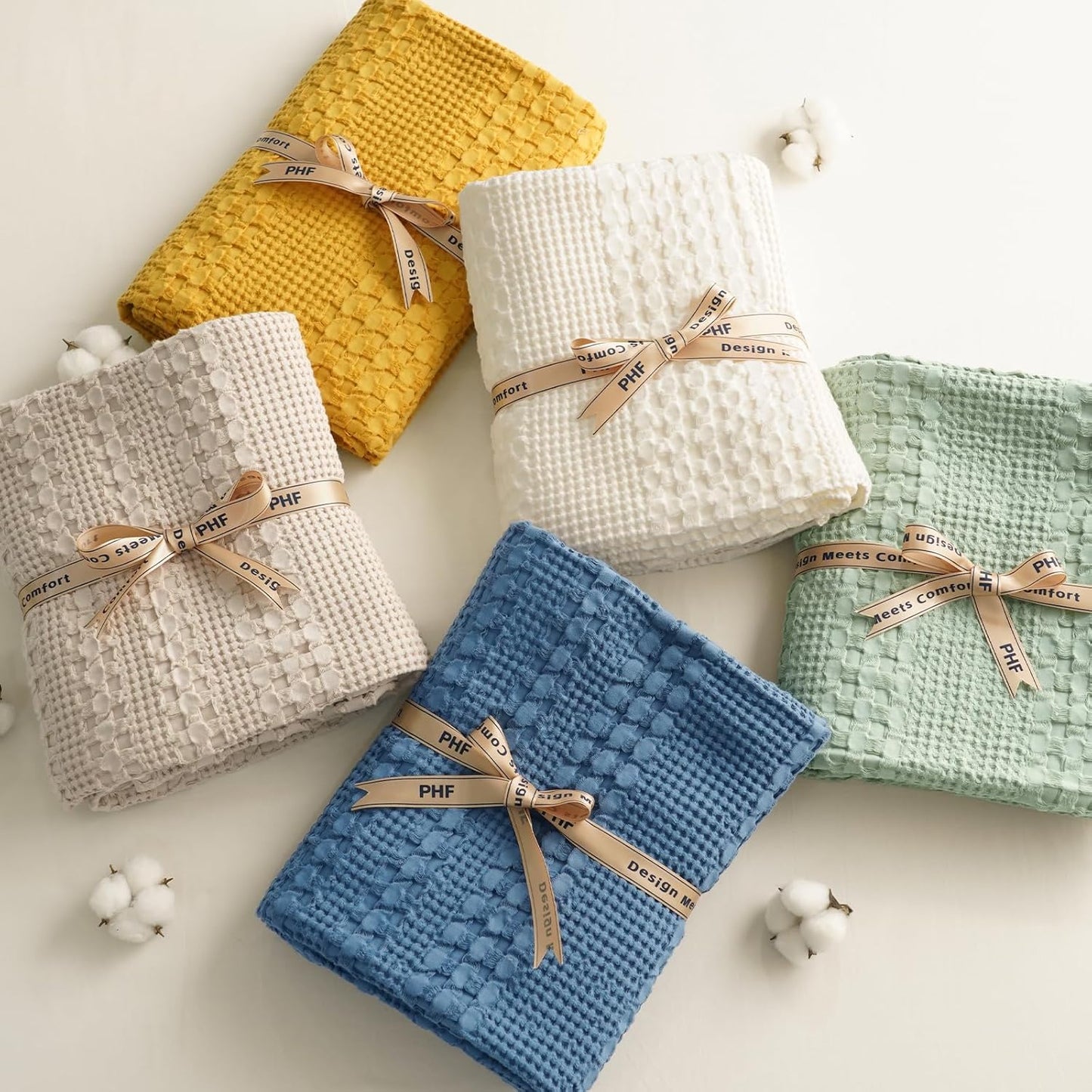 PHF 100% Cotton Waffle Weave Blanket King Size, Soft Lightweight Breathable Cozy Summer Blankets