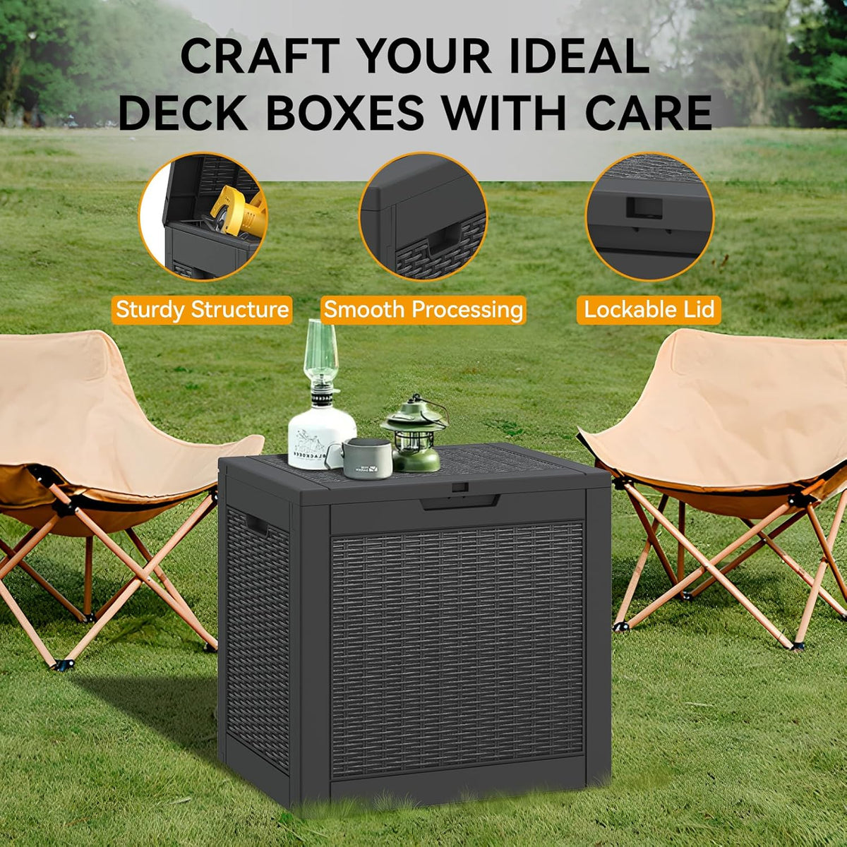 NUNU LAB 30 Gallon Waterproof Outdoor Storage Box, Lockable Resin Deck Box Bench for Patio