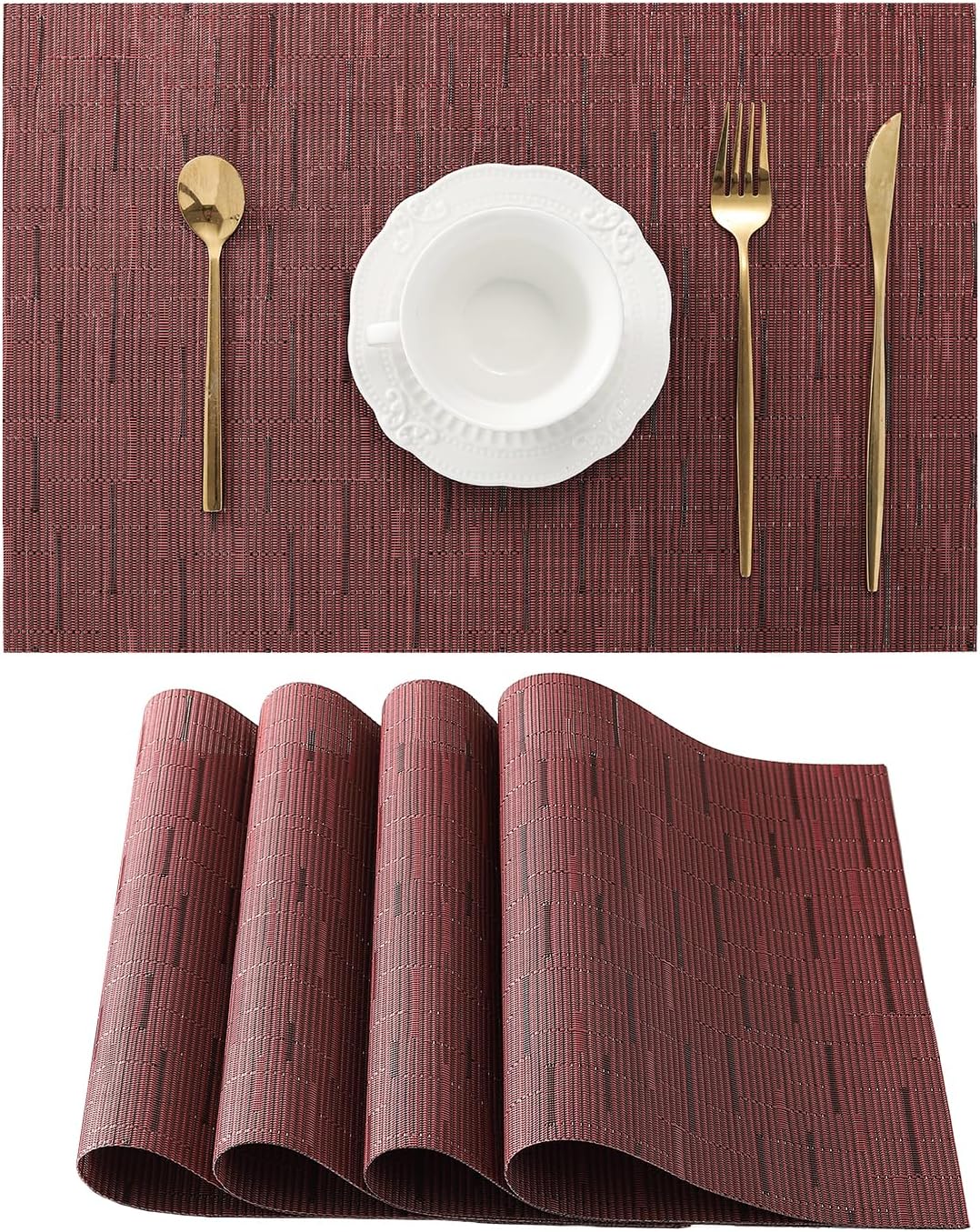 Leetaltree Burgundy Placemats Set of 4 - Heat Resistant Non-Slip Place mats for Dining Table