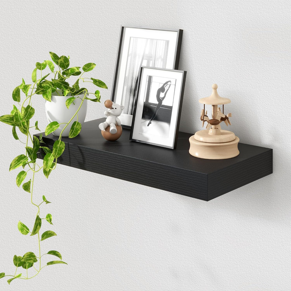 Deep Floating Shelves for Wall | 24 Inch Wide x 12 Inch Deep Black Floating Shelves | 24W x 12D