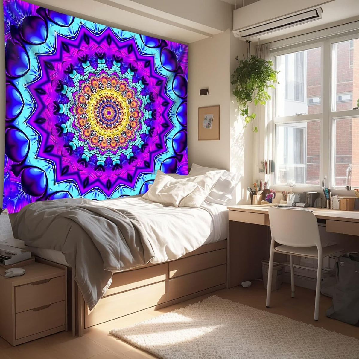 Blacklight Mandala Tapestry for Bedroom, Black Light Posters for Adults and Teens, Colorful UV