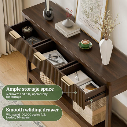 Lulive 51" Fluted Console Table for Entryway, Entryway Table with 3 Wooden Drawers, Farmhouse