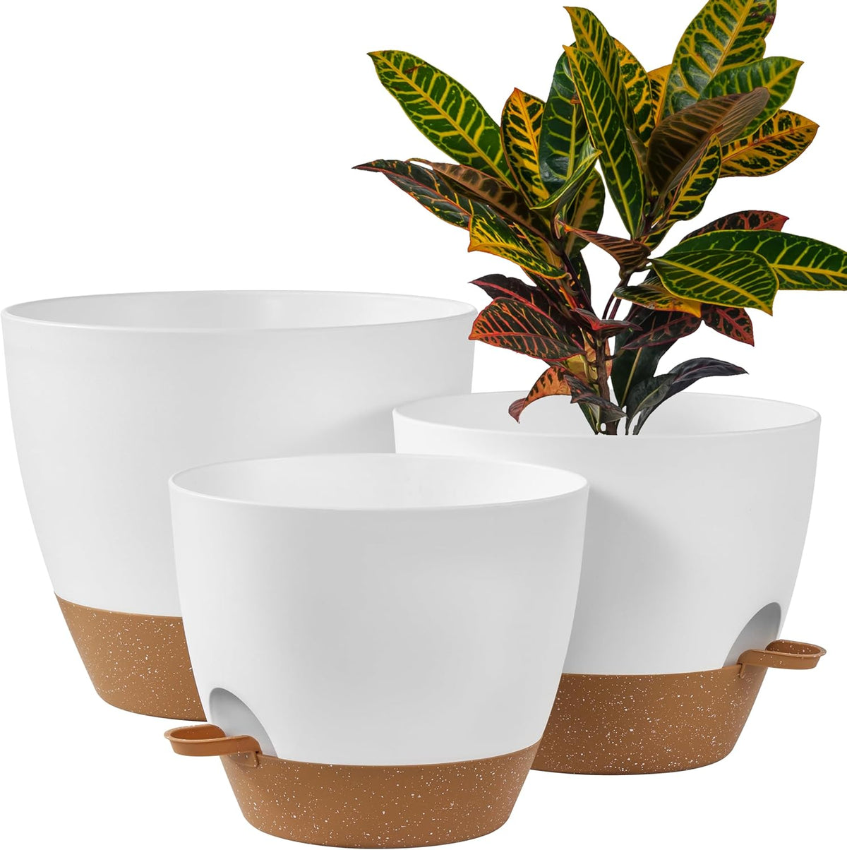 FaithLand 3-Pack Large Planter Pots, 12 10 9 Inch Self Watering Flower Pots for Indoor Outdoor