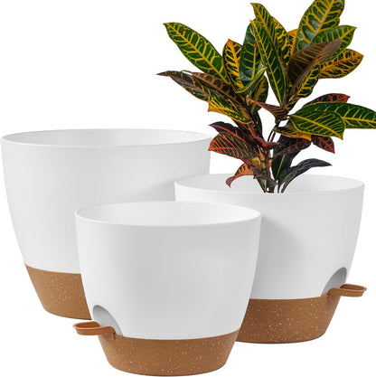 FaithLand 3-Pack Large Planter Pots, 12 10 9 Inch Self Watering Flower Pots for Indoor Outdoor