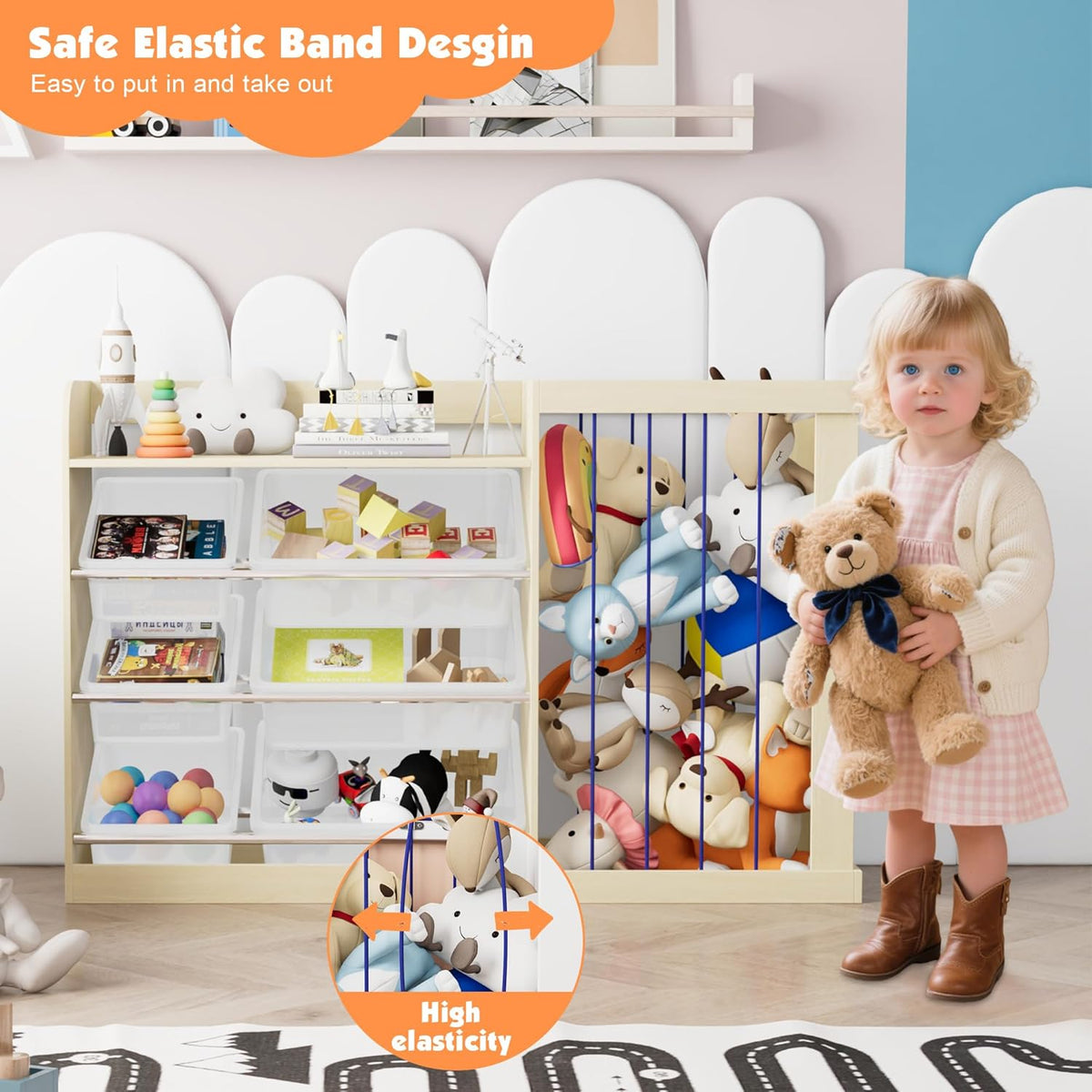 Kids Toy Storage Organizer with 6 Removable Plastic Bins Toddler Montessori Bookshelf with Stuffed