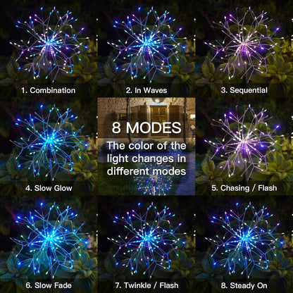 suddus Solar Garden Lights Outdoor Waterproof Decorative, 2Pack 150LED Firework Lights 8 Modes