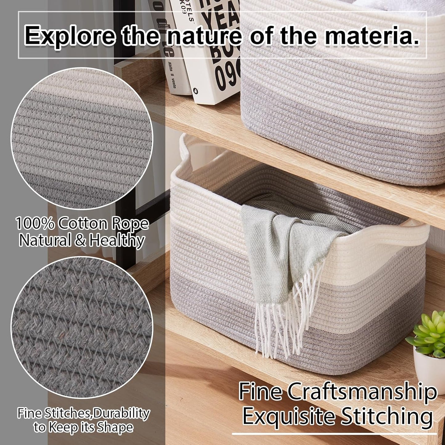OIAHOMY Storage Basket, Woven Baskets for Storage, Cotton Rope Basket for toys,Towel Baskets for
