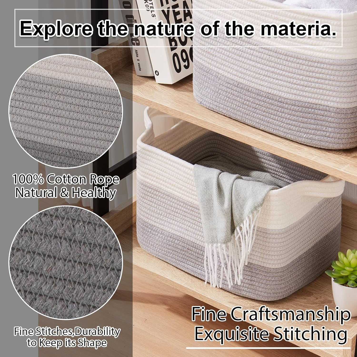 OIAHOMY Storage Basket, Woven Baskets for Storage, Cotton Rope Basket for toys,Towel Baskets for