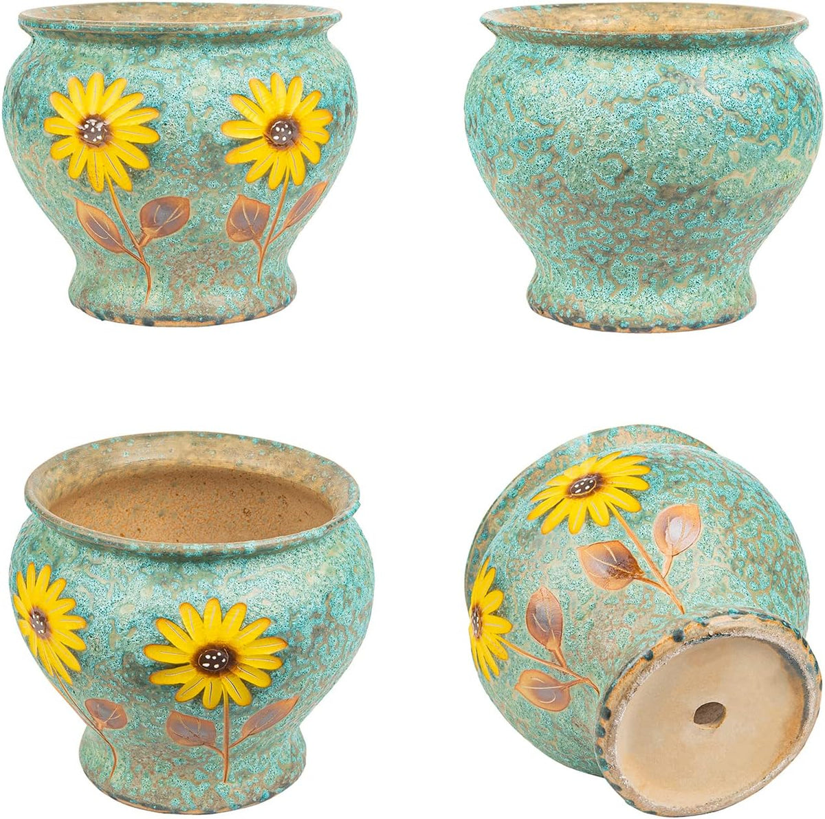 Sungmor Ceramic Hand Painted Succulent Flower Pots, 9 Inch Large Pottery Pots for Indoor Outdoor