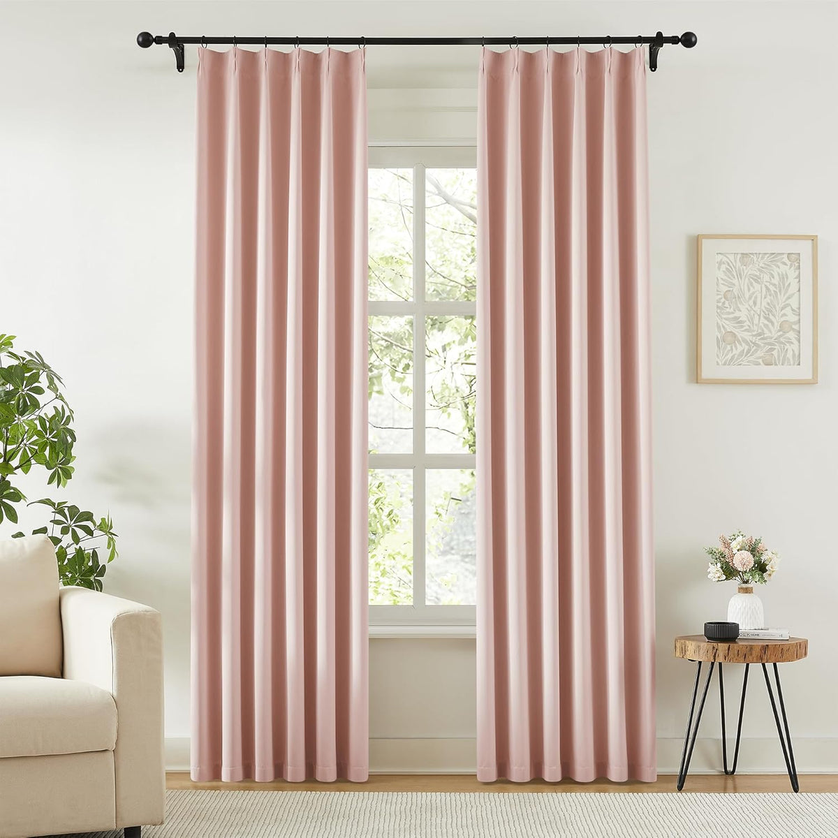 KangBang Soft Pink Pinch Pleated Curtains 90 Inches Long for Girls Room 2 Panels, Pinch Pleat