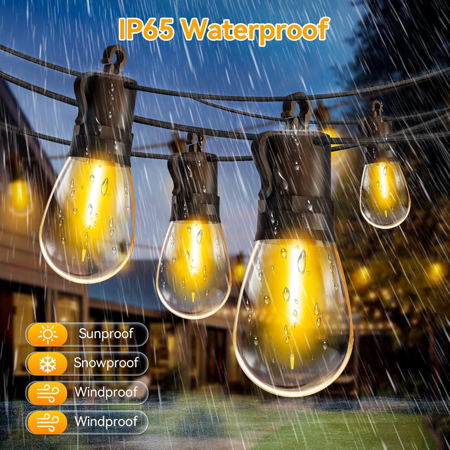 Outdoor String Lights Patio LED Light Outside - 30M 28+2 S14 LED 100ft Porch Lighting IP65