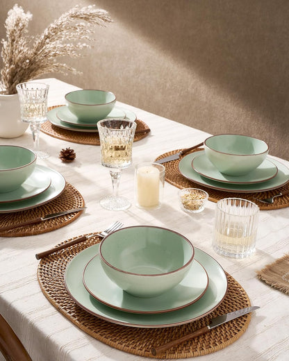 Famiware Venus Plates and Bowls Sets, 12 Pieces Stoneware Speckled Dinnerware Sets, Dishes Set for