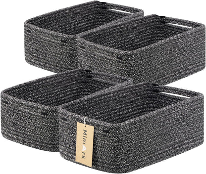 Small Storage Baskets for Organizing | Closet Organizer Bins | Shelf Toy Basket | Woven Rope