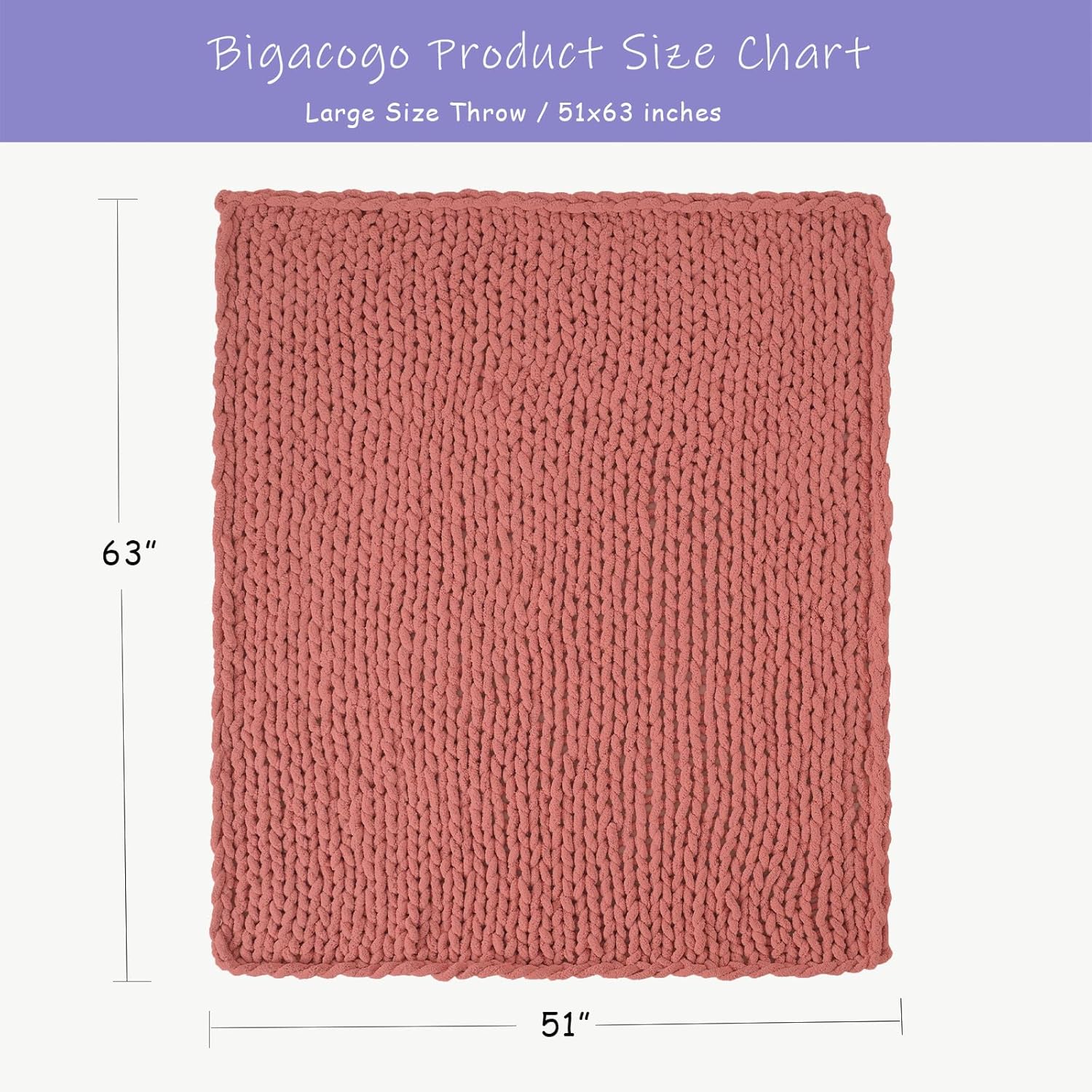 Bigacogo Chunky Knit Throw Blanket for Couch, 51x63 inches, 100% Hand Knitted with Thick Jumbo