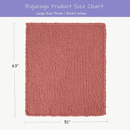 Bigacogo Chunky Knit Throw Blanket for Couch, 51x63 inches, 100% Hand Knitted with Thick Jumbo